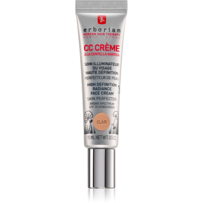 Erborian CC Crème Centella Asiatica posvjetljujuća krema za ujednačeni ton kože lica SPF 25 malo pakiranje nijansa Clair 15 ml