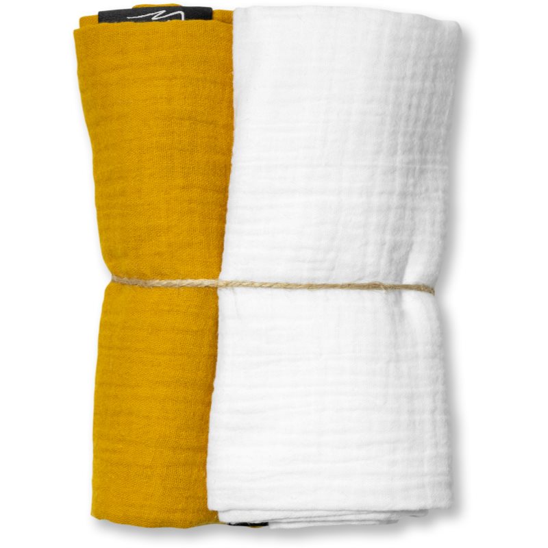 Eseco Muslin Diapers White + Mustard medžiaginės sauskelnės 65 x 65 cm 2 vnt.