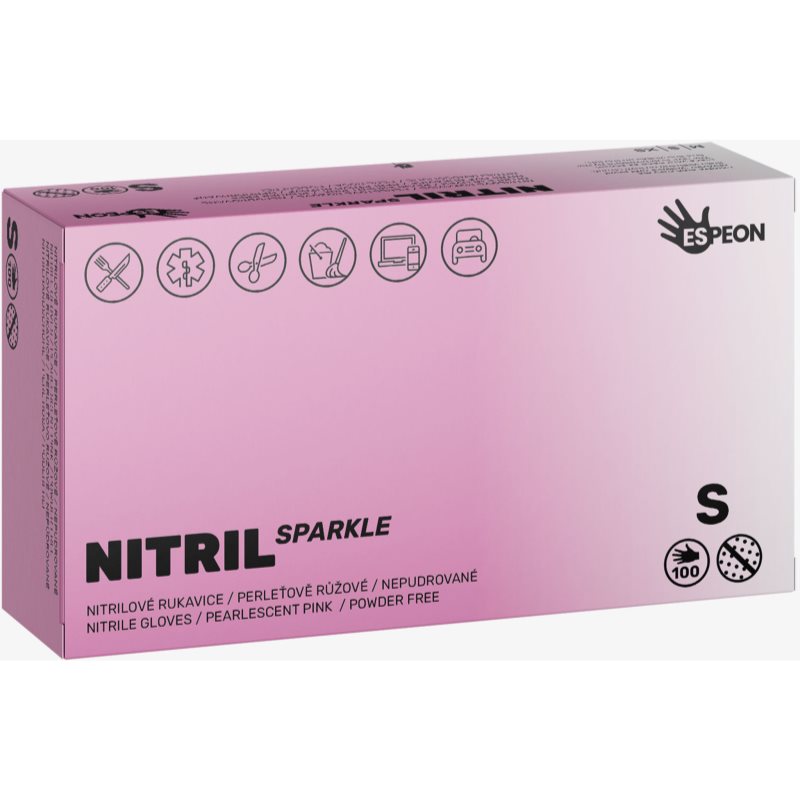 Espeon Nitril Sparkle Pearlescent Pink puderfria handskar av nitril Storlek S 2x50 st. female