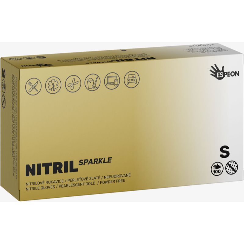 Espeon Nitril Sparkle Pearlescent Gold puderfria handskar av nitril Storlek S 2x50 st. female