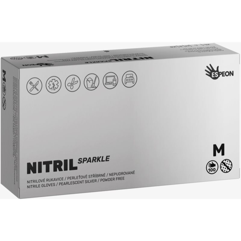 Espeon Nitril Sparkle Pearlescent Silver нітрилові неопудрені рукавички розмір M 2x50 кс