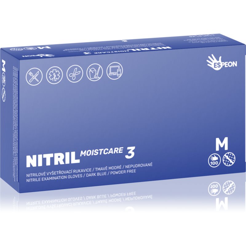 Espeon Nitril Moistcare3 Dark Blue puderfria handskar av nitril med återfuktande effekt Storlek M 2x50 st. female