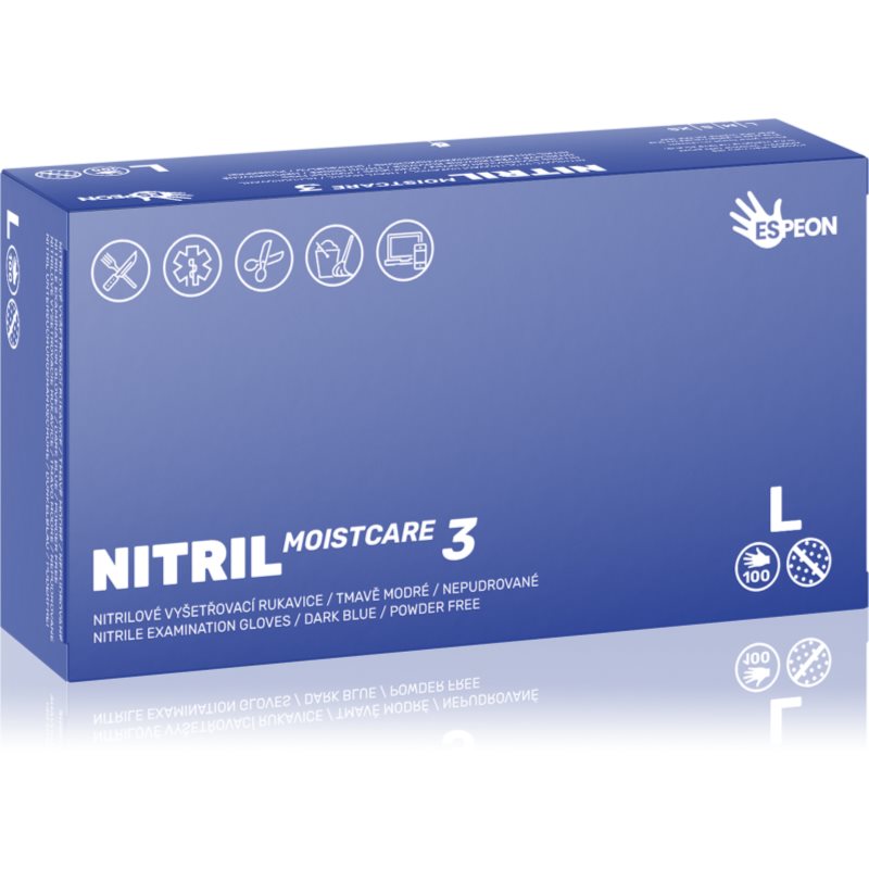 Espeon Nitril Moistcare3 Dark Blue puderfria handskar av nitril med återfuktande effekt Storlek L 2x50 st. female