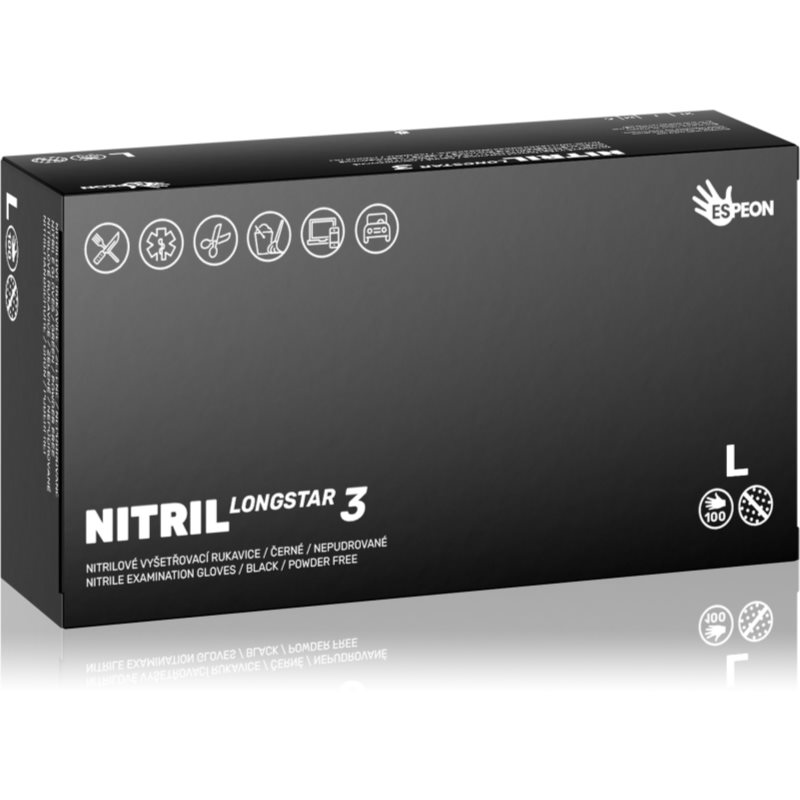 Espeon Nitril Longstar3 Black puderfria handskar av nitril Storlek L 2x50 st. female