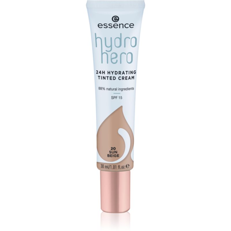 Essence Hydro Hero 24H Hydrating Tinted Cream SPF15 30 ml make-up pre ženy 20 Sun Beige na veľmi suchú pleť; na dehydratovanu pleť
