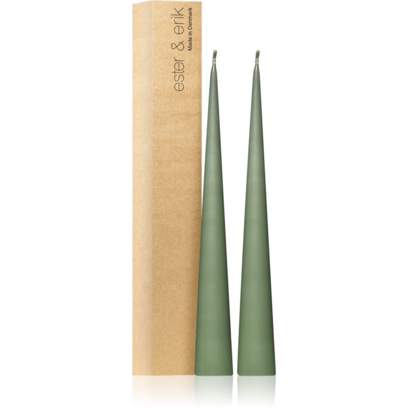 ester & erik cone candles green soil (no. 70) dekoratyvinė žvakė 2x37 cm