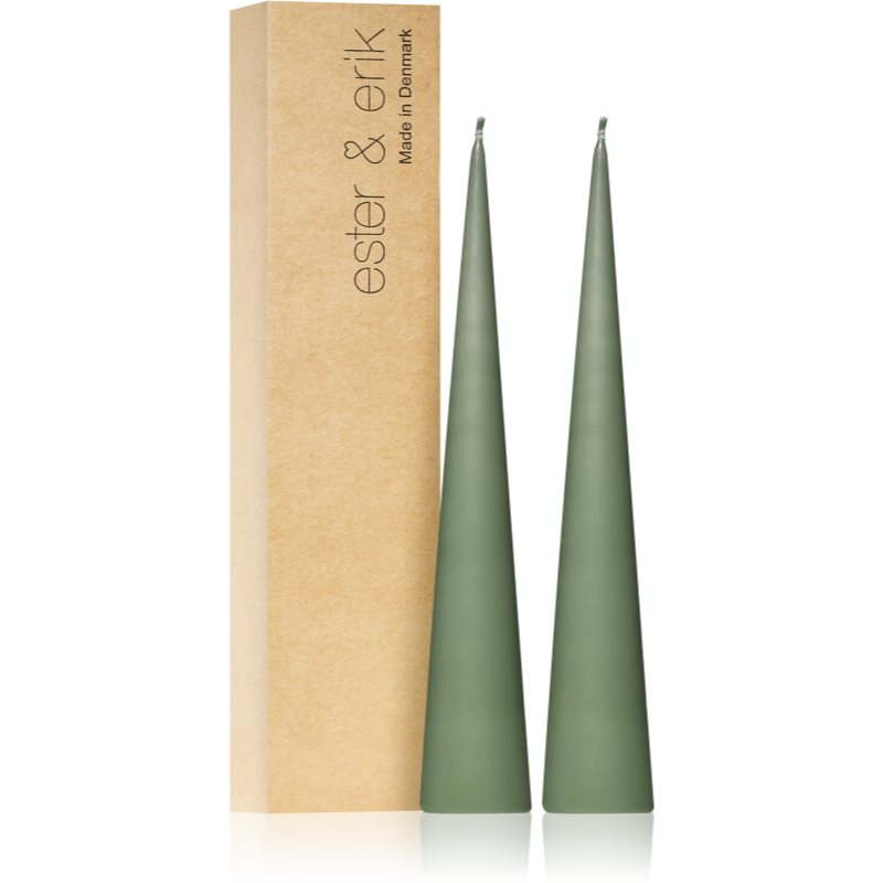 ester & erik cone candles green soil (no. 70) dekoratyvinė žvakė 2x25 cm