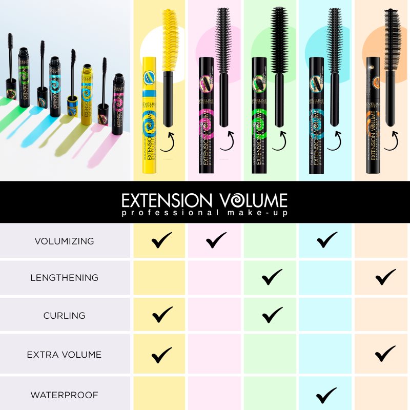 Eveline Cosmetics Extension Volume Mascara For Extra Long Lashes 10 Ml