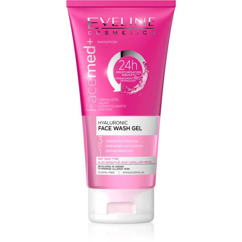 Eveline Cosmetics FaceMed+ čistiaci gél 3 v 1 s kyselinou hyalurónovou 150 ml