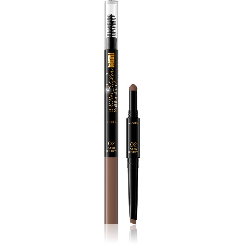 Eveline Cosmetics Brow Styler олівець для брів 3в1 відтінок 02 Dark Brown 1,2 гр