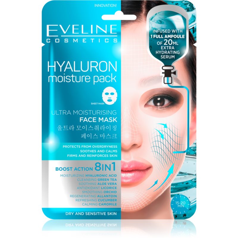 E-shop Eveline Cosmetics Hyaluron Moisture Pack super hydratační zklidňující textilní maska