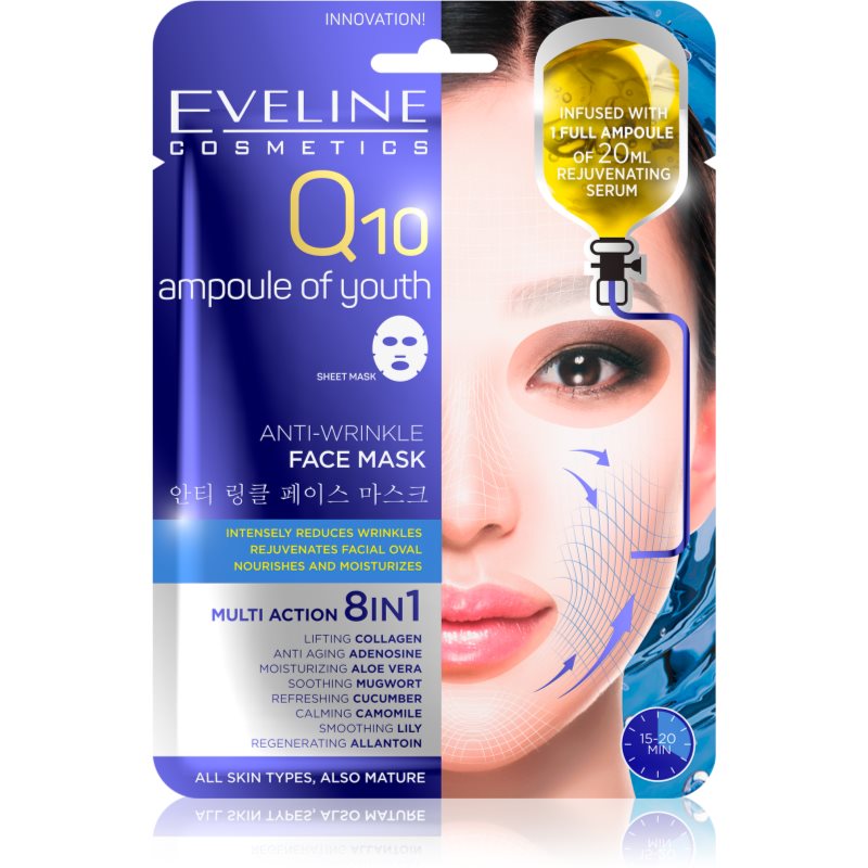 Eveline Cosmetics Sheet Mask Q10 mască facială de pânză cu efect anti-rid cu coenzima Q10 1 buc