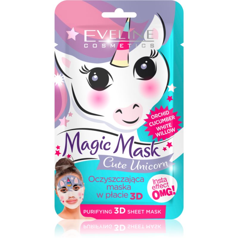 Eveline Cosmetics Magic Mask Cute Unicorn текстильна 3D маска для глибокого очищення