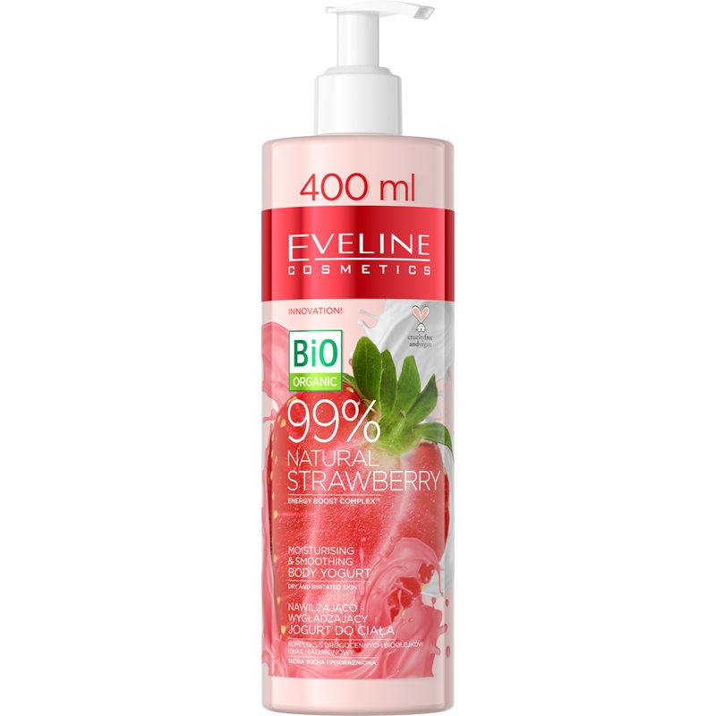 Eveline Cosmetics Bio Organic Natural Strawberry telový jogurt pre suchú a podráždenú pokožku 400 ml