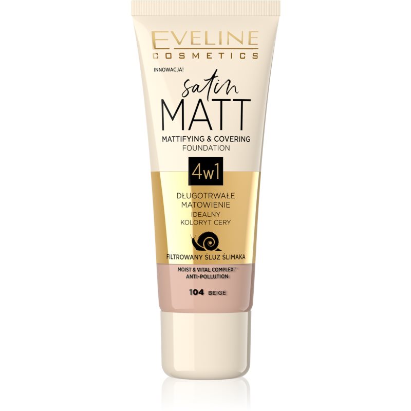 Eveline Cosmetics Satin Matt Mattifying Foundation With Snail Extract Shade 104 Beige 30 Ml