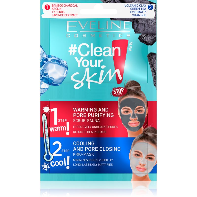 E-shop Eveline Cosmetics #Clean Your Skin hloubkově čisticí pleťová maska 2 v 1 2 x 5 ml