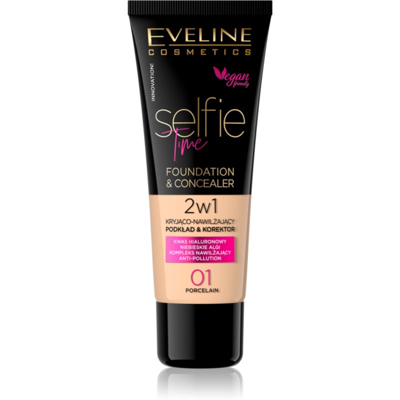 Eveline Cosmetics Selfie Time тональний крем та коректор 2 в 1 відтінок 01 Porcelain 30 мл