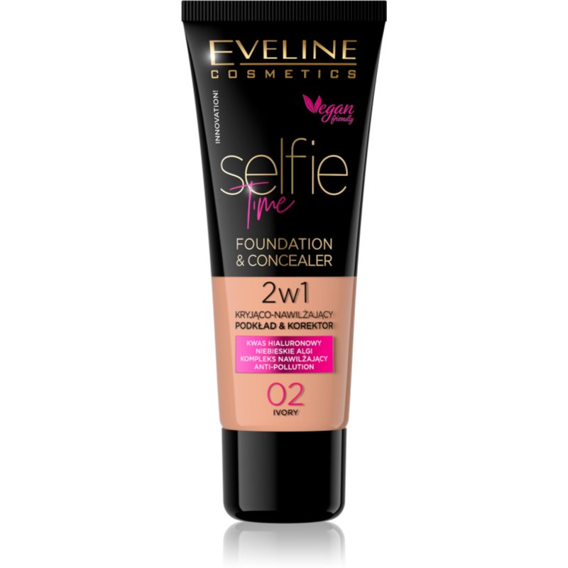 Eveline Cosmetics Selfie Time make-up a korektor 2 v 1 odtieň 02 Ivory 30 ml