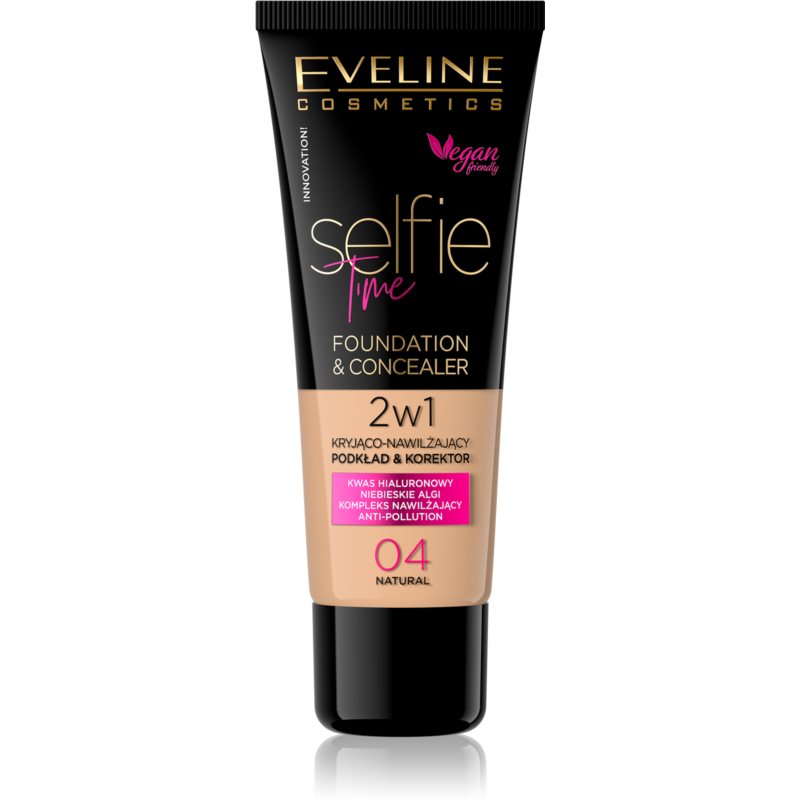 Eveline Cosmetics Selfie Time тональний крем та коректор 2 в 1 відтінок 04 Natural 30 мл