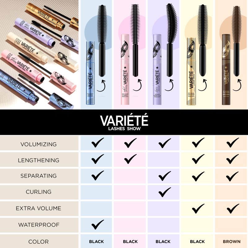 Eveline Cosmetics Variété Lashes Show Lengthening, Curling And Volumising Mascara 10 Ml