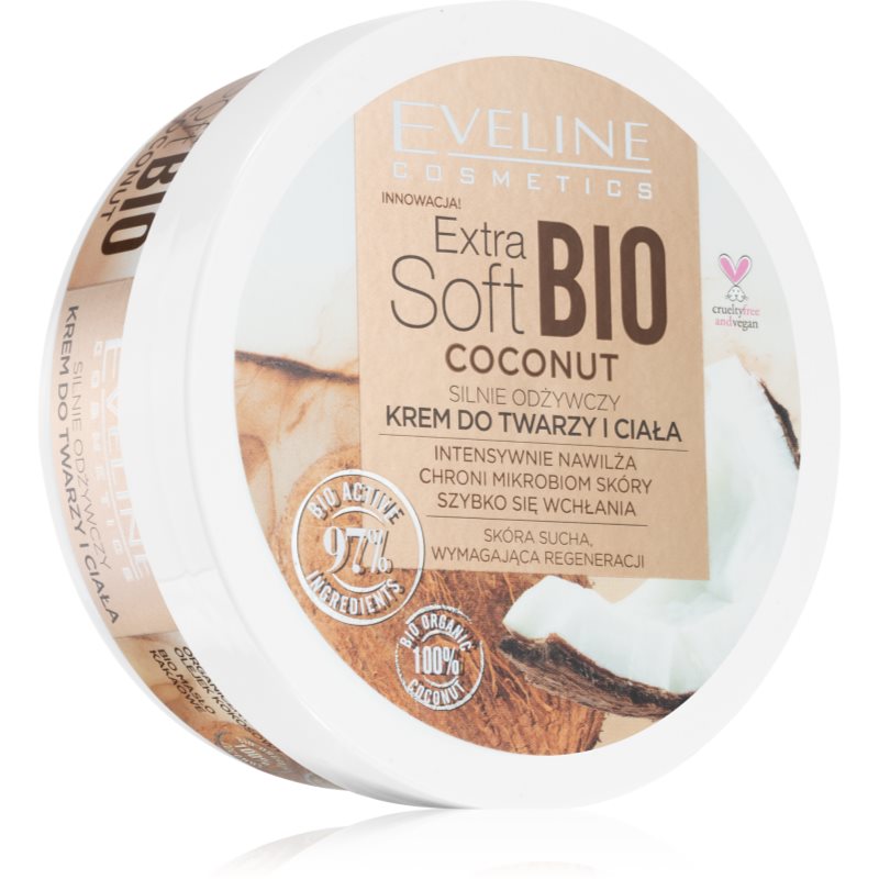 

Eveline Cosmetics Extra Soft Bio Coconut поживний крем для тіла для сухої та дуже сухої шкіри з кокосовою олійкою