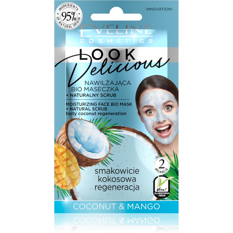 Eveline Cosmetics Look Delicious Coconut & Mango intenzivně hydratační a výživná maska s peelingovým efektem 10 ml