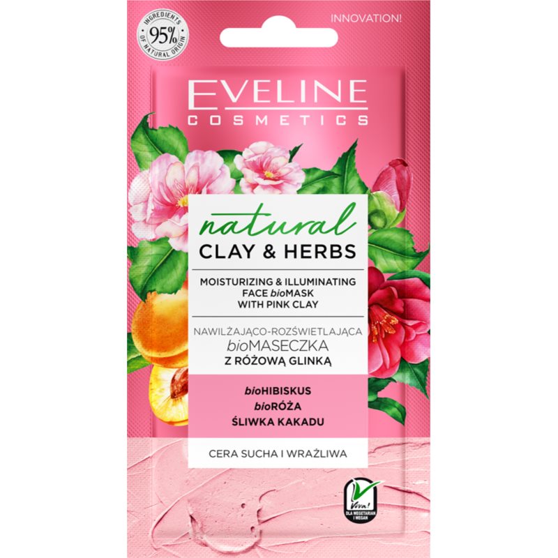 Eveline Cosmetics Natural Clay & Herbs rozjasňující hydratační maska s jílem 8 ml