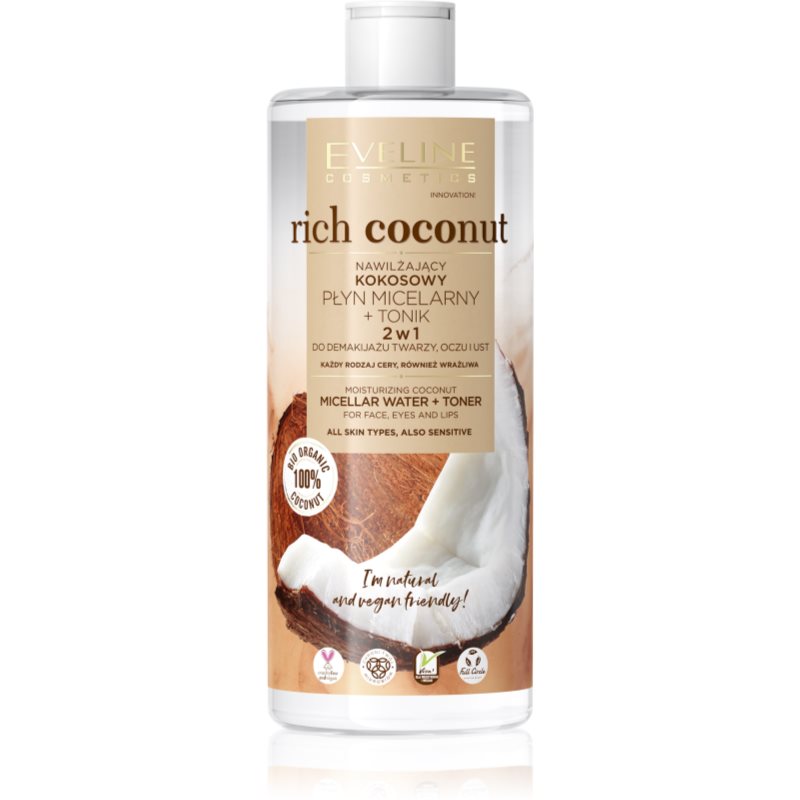 Eveline Cosmetics Rich Coconut міцелярна вода та тонік 2 в 1 500 мл
