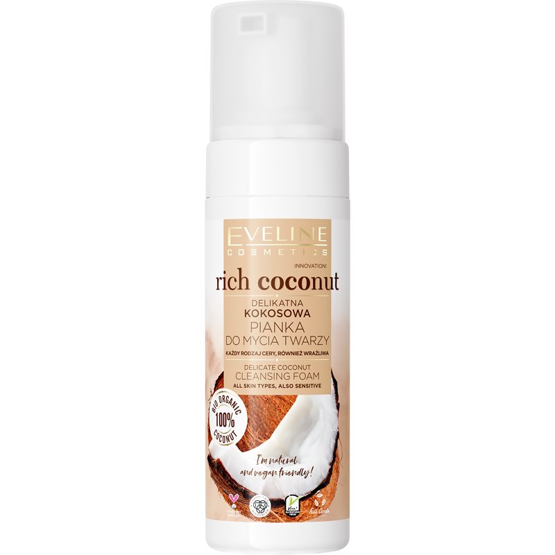 Eveline Cosmetics Rich Coconut делікатна очищуюча пінка з пробіотиками 150 мл