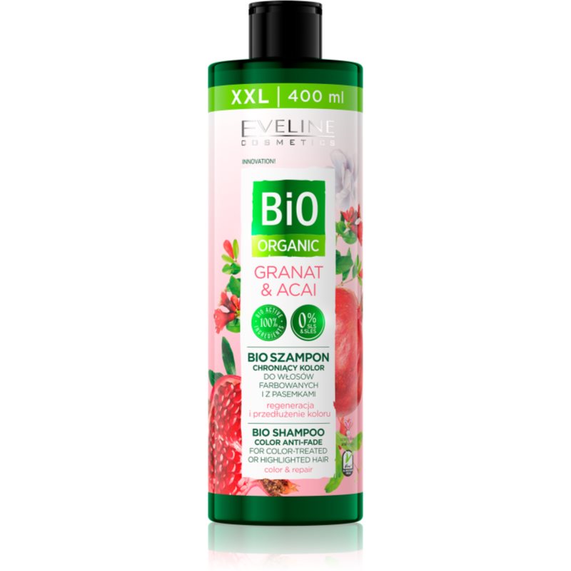 Eveline Cosmetics Bio Organic Granat & Acai відновлюючий шампунь для фарбованого та меліруваного волосся 400 мл