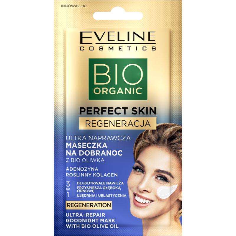 Eveline Cosmetics Perfect Skin Bio Olive Oil revitalizačná pleťová maska na noc s olivovým olejom 8 ml