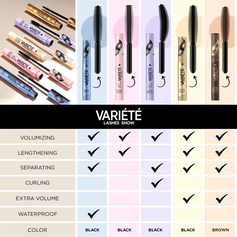 Eveline Cosmetics Variété Let's Twist туш для об'єму та подовження вій 10 мл