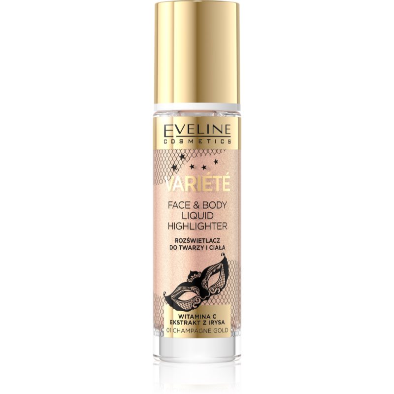 Eveline Cosmetics Variété Liquid Highlighter For Face And Body Shade 01 Sparkling Wine Gold 30 Ml