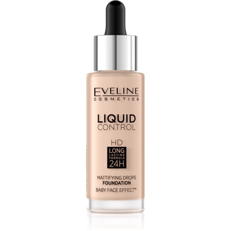 Eveline Cosmetics Liquid Control Flüssiges Make Up mit einer Pipette Farbton 002 Soft Porcelain 32 ml