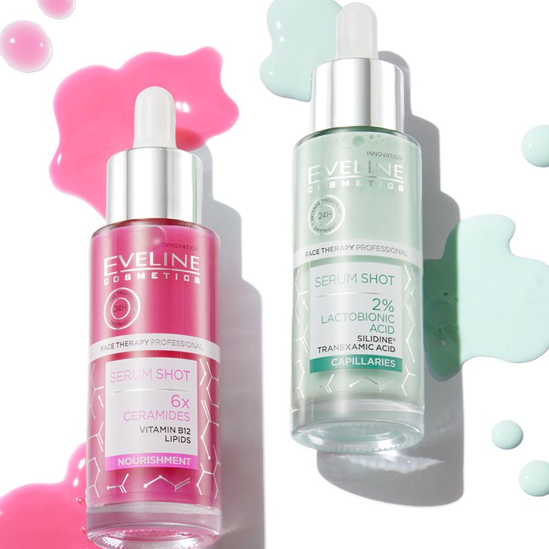 Eveline Cosmetics Serum Shot 2% Lactobionic Acid beruhigendes Serum gegen das Erröten der Haut 30 ml