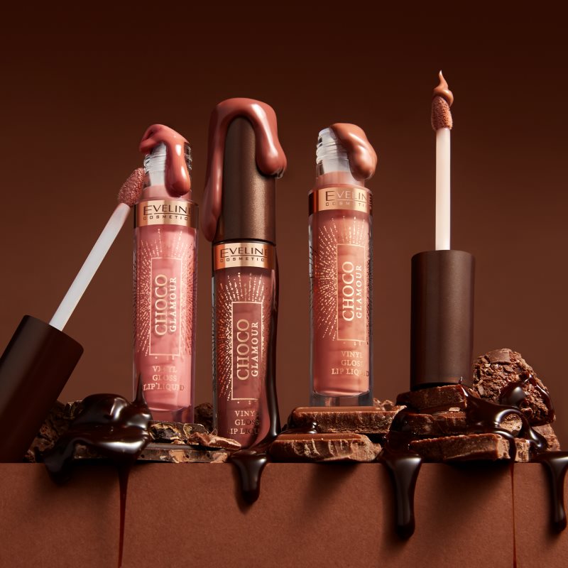 Eveline Cosmetics Choco Glamour зволожувальна глянсова помада відтінок 02 Deep Cherry Chocolate 4,5 мл