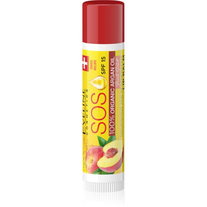 Eveline Cosmetics SOS Lip Balm balsamo per labbra nutriente SPF 15 con profumazione Peach Sorbet 1 pz