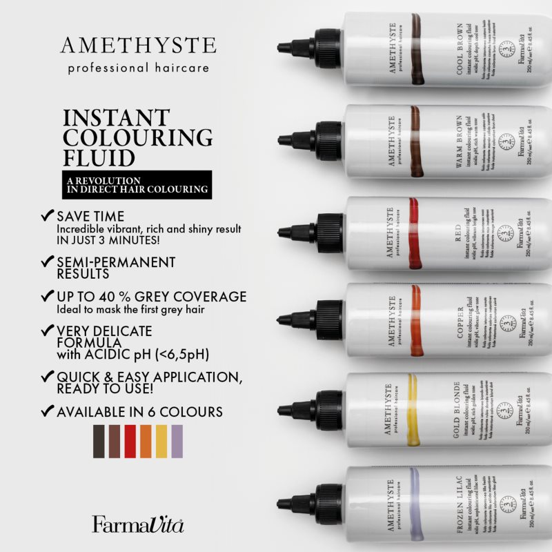 FarmaVita Amethyste Instant Colouring Fluid barvicí maska pro světle blond až středně hnědé vlasy odstín Warm Brown 250 ml (obrázek 6)