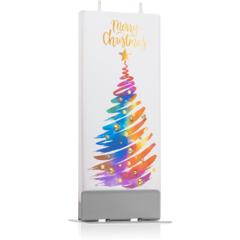 Flatyz Holiday Merry Christmas Painted Tree Decorative Candle 6x15 Cm