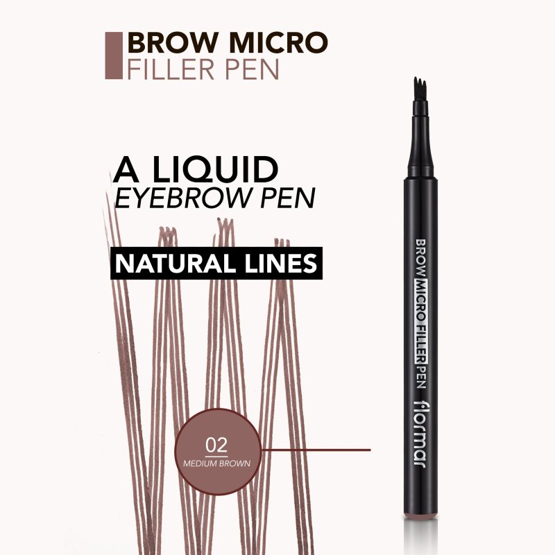 Flormar Brow Micro Filler Pen Eyebrow Pen Shade 002 Medium Brown 1.1 Ml