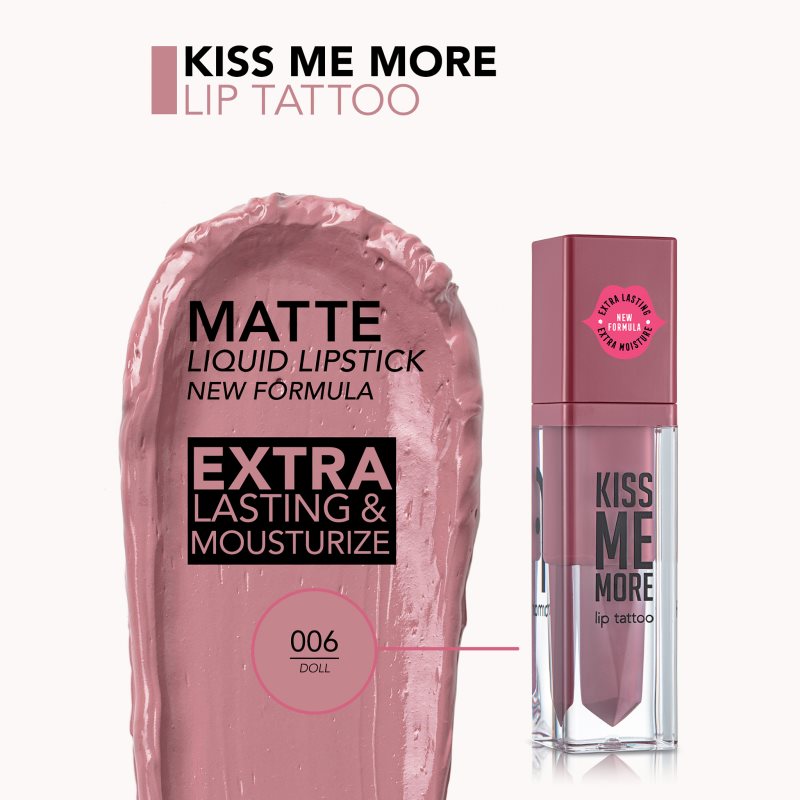 Flormar Kiss Me More Lip Tattoo стійка рідка помада відтінок 006 Doll 3,8 мл