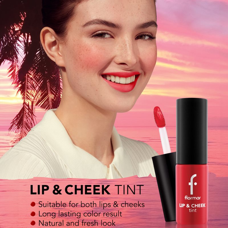 Flormar Lip & Cheek Tint Blush Liquide Lèvres Et Joues Teinte 001 Scarlet Ruby 6.7 Ml