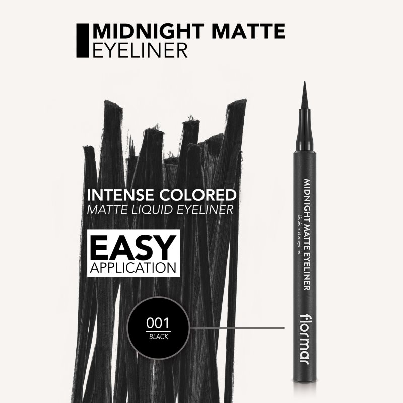 Flormar Midnight Matte Eyeliner Eyeliner With Felt Tip With Matt Effect Shade 01 Black 1,2 Ml