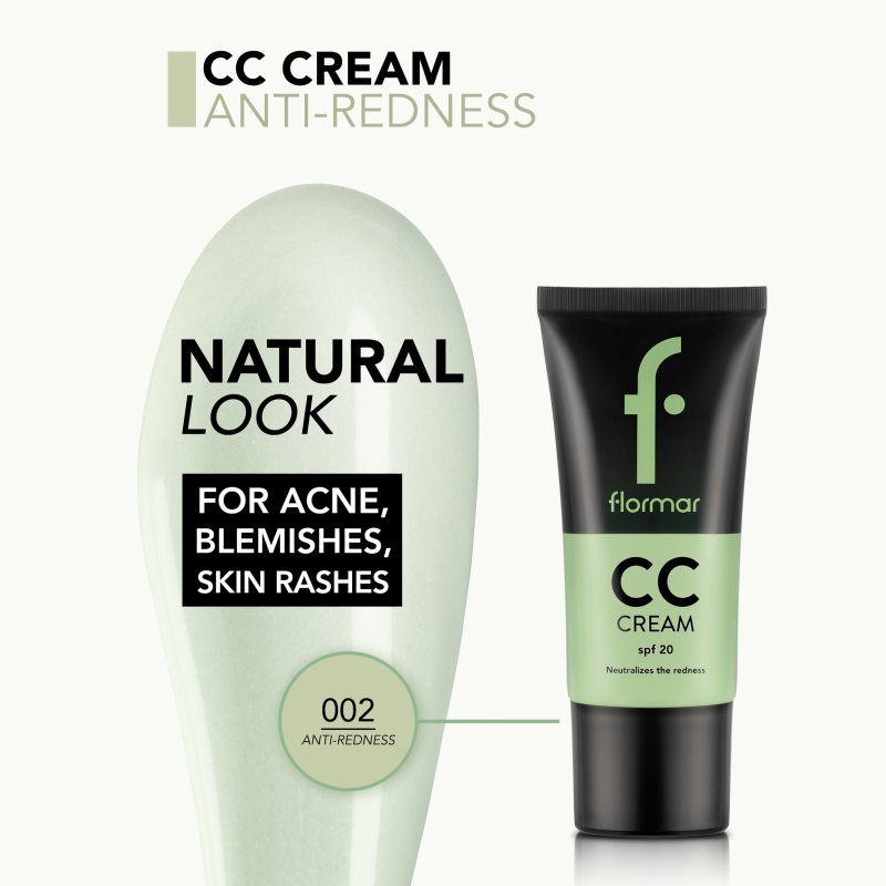 Flormar CC Cream Anti-Redness Crème CC Correctrice De Rougeurs SPF 20 CC02 35 Ml