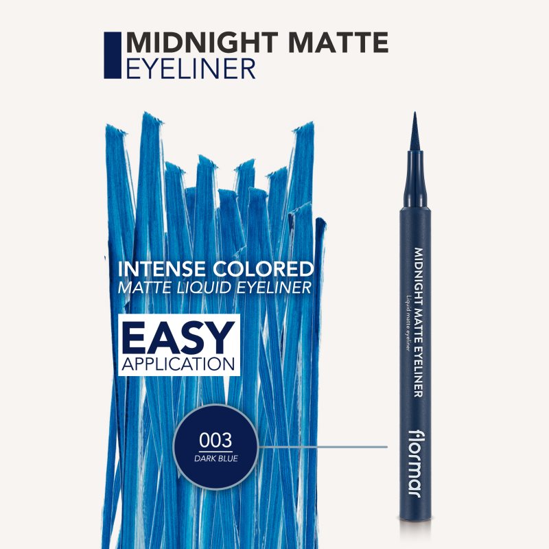 Flormar Midnight Matte Eyeliner Eyeliner With Felt Tip With Matt Effect Shade 03 Dark Blue 1 Ml