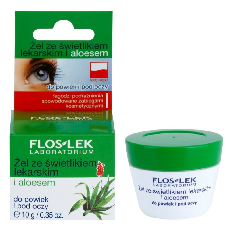 FlosLek Laboratorium Eye Care гель для шкіри навколо очей з очанкою лікарською та алое вера 10 гр