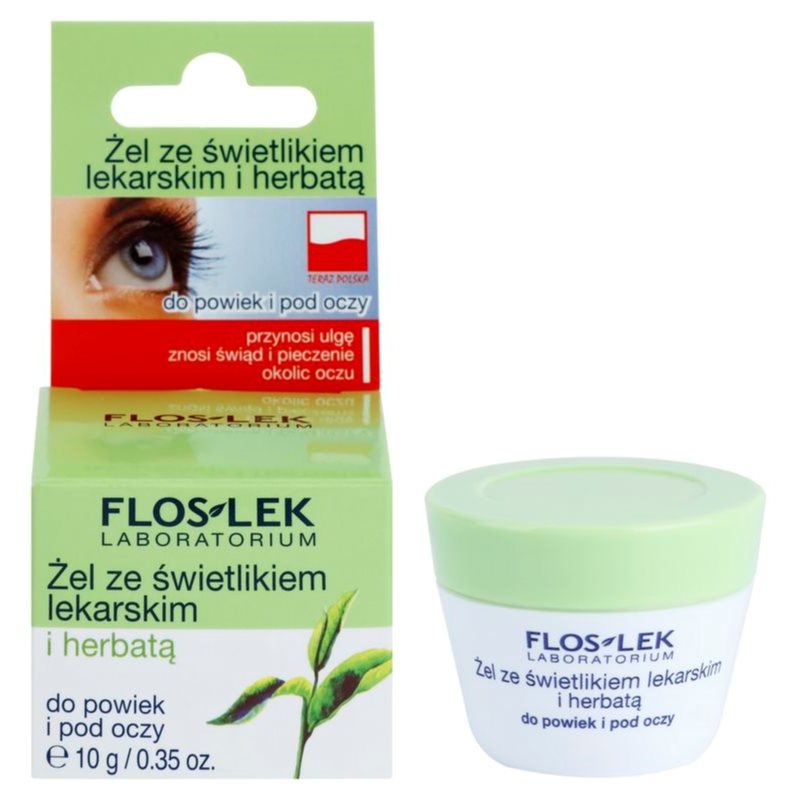 FlosLek Laboratorium Eye Care гель для шкіри навколо очей з очанкою лікарською та зеленим чаєм 10 гр