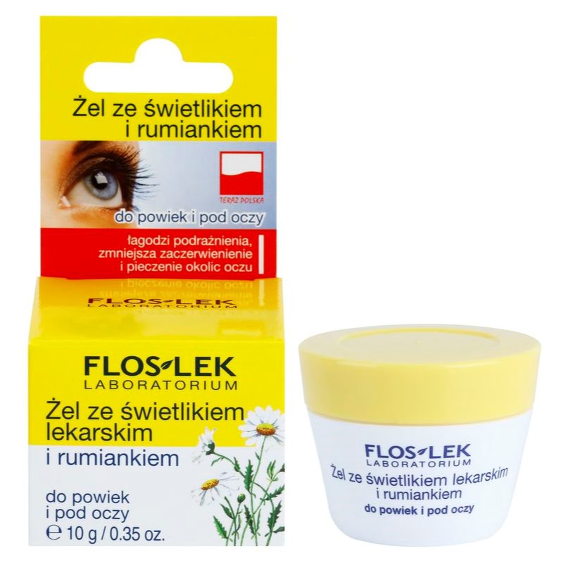 FlosLek Laboratorium Eye Care гель для шкіри навколо очей з очанкою лікарською та ромашкою 10 гр