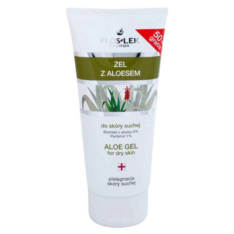 FlosLek Pharma Dry Skin Aloe Vera regeneruojamasis gelis veidui ir dekoltė sričiai 200 ml