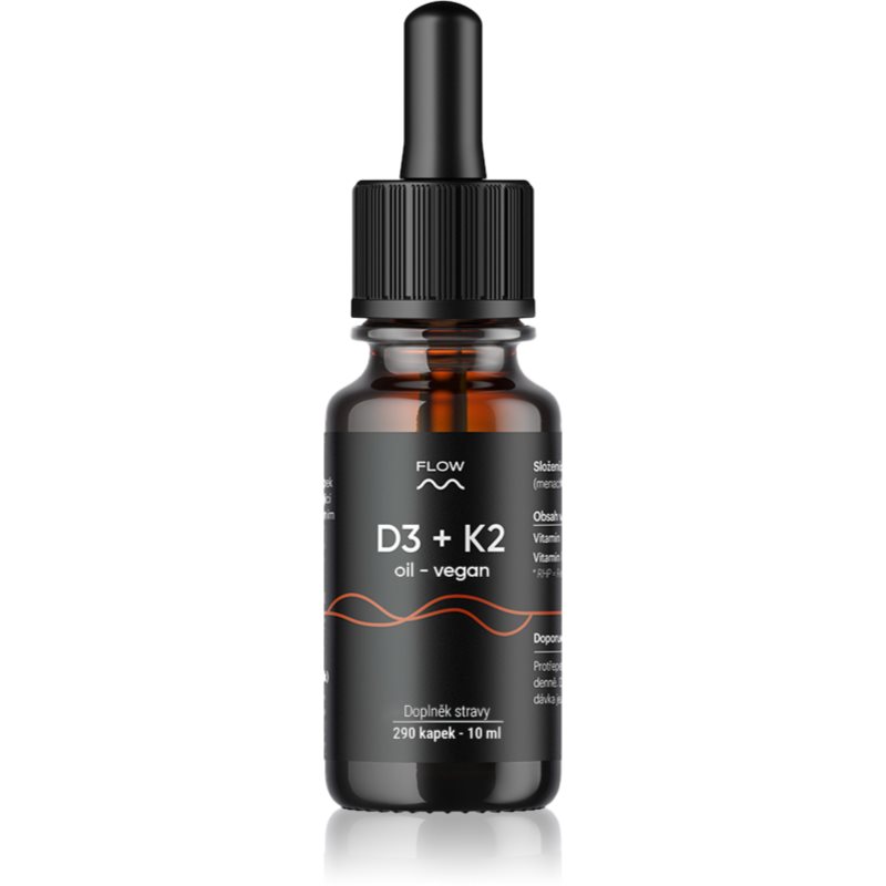 Flow D3 + K2 Vegan Oil kapky pro podporu imunity, kostí a činnosti svalů 10 ml